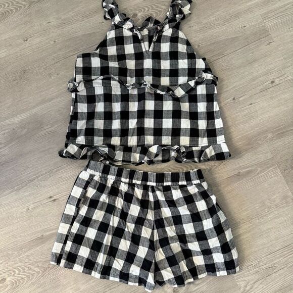 Crewcuts Girls 2 Set Outfit black & white plaid and denim size 12 - Picture 9 of 9